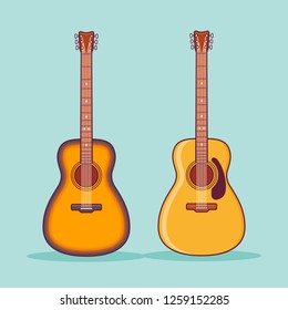 Acoustic guitars isolated on teal background. Flat line icon. Vector illustration.