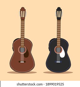 Acoustic guitars isolated on yellow background. Vector illustration