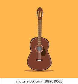 Guitarras acústicas aisladas en el fondo amarillo. Ilustración del vector