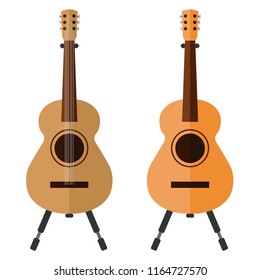 Acoustic guitars on the stand. Vector image on white isolated background.