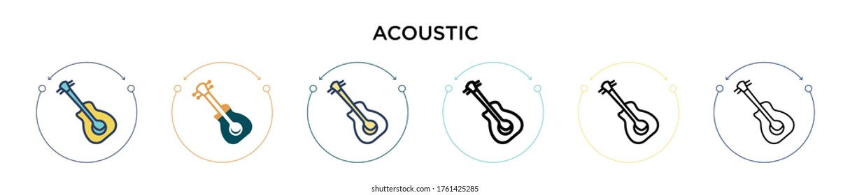Icono acústico en estilo relleno, delgado, contorno y trazo. Ilustración vectorial de dos iconos de vectores acústicos de color y negro se puede utilizar para móviles, ui, web