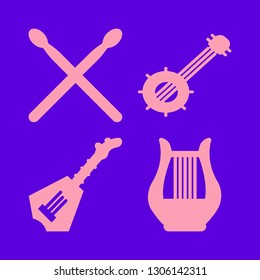 acoustic icon set with electric guitar, banjo and drum sticks vector illustration