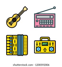acoustic icon set. vector set about radio, acoustic guitar and accordion icons set.