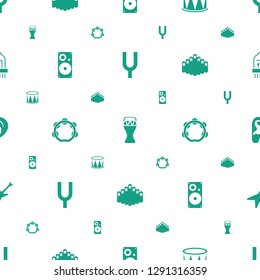 acoustic icons pattern seamless white background. Included editable filled tonometer, drum, loudspeaker, tambourine, harmonica, ear, guitar icons. acoustic icons for web and mobile.