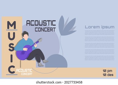 Acoustic live character music solo, classic style banner poster, web online concept.