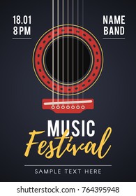 The acoustic music festival. A live music concert. Vector illustration for web design banner, poster, invitation flyer and other promotional materials