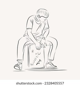 acoustic musician play guitar line art illustration
