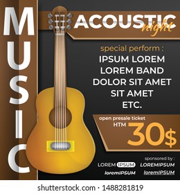 Acoustic Night Music Design Template with Guitar for Social Media Post , Web Ads, Banner , Flyer etc.