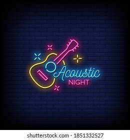 Acoustic Night Neon Signs Style Text Vector