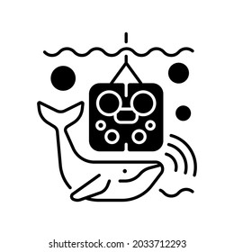 Acoustic recording package black linear icon. Acoustic surrounding data provided from ocean bottom enviroment and creatures that live there. Outline symbol on white space. Vector isolated illustration