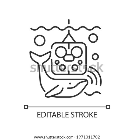 Acoustic recording package linear icon. Acoustic surrounding data provided from ocean enviroment. Thin line customizable illustration. Contour symbol. Vector isolated outline drawing. Editable stroke