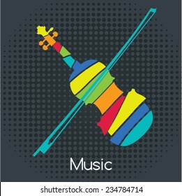 acoustic Retro Violin, Vector illustration. Musical symbols for poster design. Colored music instrument vector graphic. 