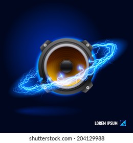 Acoustic speaker in blue flashes and lighting circle