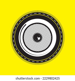 Subwoofer del altavoz acústico. Ilustración vectorial de estilo plano retro. Diseño gráfico de contraste