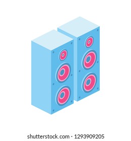 Acoustic system 3d vector icon isometric pink and blue color minimalism illustrate