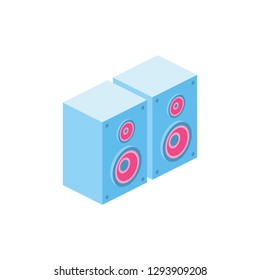 Acoustic system 3d vector icon isometric pink and blue color minimalism illustrate