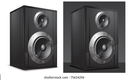 Acoustic system of black color on white background, vector illustration