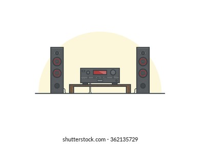 Acoustic system. Red and black. Line vector illustration.