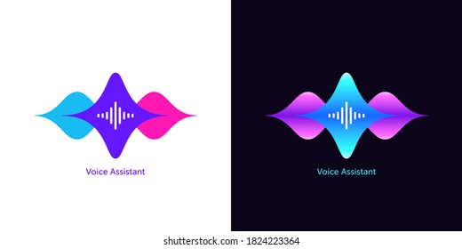 Acoustic wave shape for voice assistant, abstract sound wave. Voice dialing, control and speech recognition, audio waveform of smart assistant. Vector element for voice activation in mobile interface