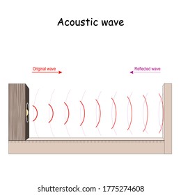 Acoustic wave. sound reflection. Principle of an active sonar, Ultrasonic, and echo. Vector illustration for education and science