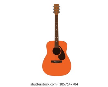 acoustic, wooden guitar isolated on a white background