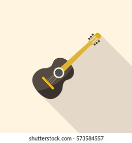 Acoustic wooden guitar. Musical string instrument in flat design.