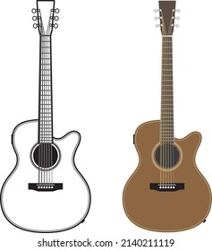 Acoustic-electric guitar (outlined and colored)
