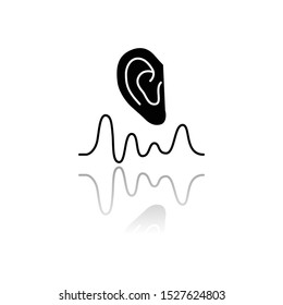 Acoustics drop shadow black glyph icon. Sound transmission and hearing effect. Physics branch. Soundwave frequency, waveform generation. Studying mechanical waves. Isolated vector illustration