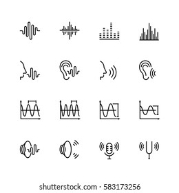 Acoustics and sound vector icon set in thin line style