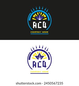 Diseño del Vector del logotipo de la letra ACQ sobre fondo de color blanco y negro
