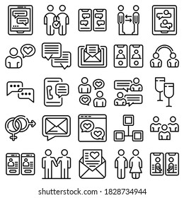 Acquaintance icons set. Outline set of acquaintance vector icons for web design isolated on white background