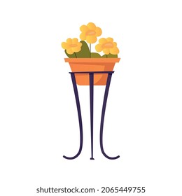 Acquaintance romantic composition with flowers in pot standing on tall stand vector illustration
