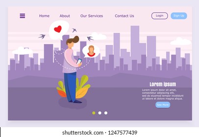 Acquaintance, young guy is chatting on the phone with a girl. Flat Vector Illustration