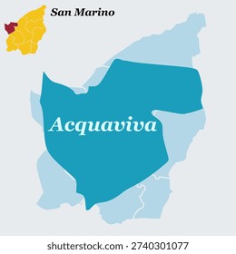 Acquaviva San Marino Map and Flag - Gualdicciolo and  Rock Vector Outline
