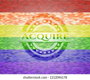 Acquire emblem on mosaic background with the colors of the LGBT flag