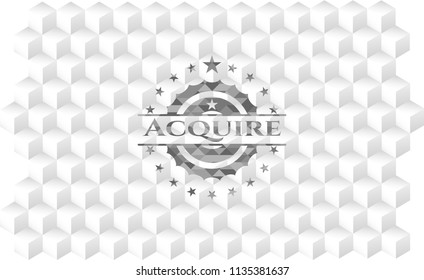 Acquire grey emblem with cube white background