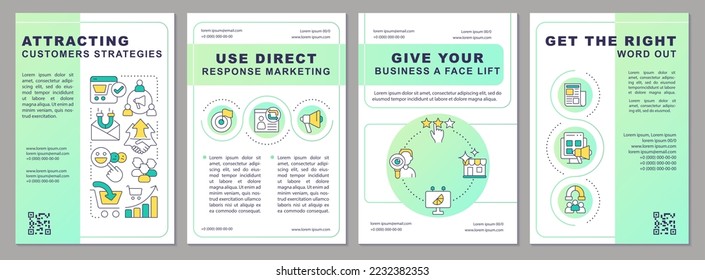 Acquire potential consumers strategy brochure template. Leaflet design with linear icons. Editable 4 vector layouts for presentation, annual reports. Arial, Myriad Pro-Regular fonts used