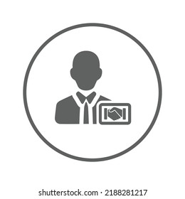 Adquiridor, adquisiciones, icono de apretón de manos. Gráficos vectoriales grises.