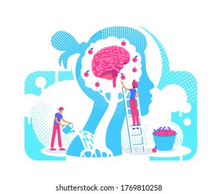 Acquiring experiences flat concept vector illustration. Growth personality knowledge tree 2D. cartoon characters for web design. Assimilation of new skills, values, beliefs creative idea