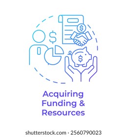 Acquiring funding and resources blue gradient concept icon. Start manufacturing business. Investment allocation. Round shape line illustration. Abstract idea. Graphic design. Easy to use in article