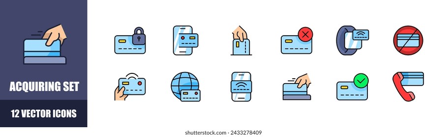 Acquiring icon set. Flat style