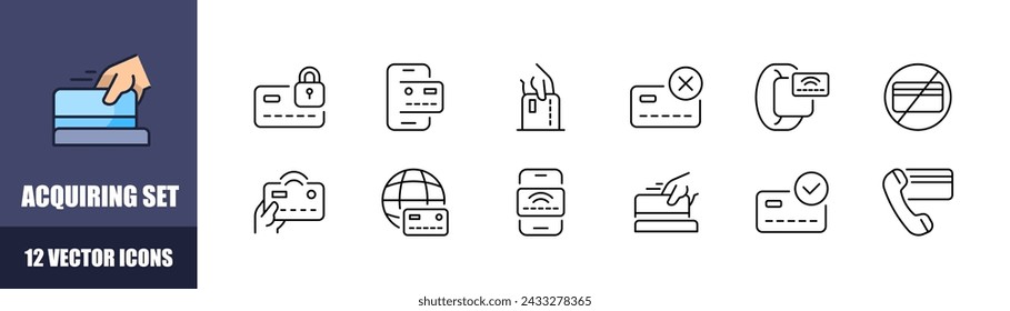 Acquiring icon set. Linear style. Vector icons