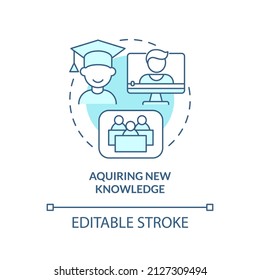 Acquiring new knowledge turquoise concept icon. Lifelong learning examples abstract idea thin line illustration. Isolated outline drawing. Editable stroke. Arial, Myriad Pro-Bold fonts used