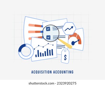 Acquisition accounting illustration. Report assets, liabilities and goodwill. Understand fair value allocation and its impact on balance sheets. Acquisition accounting vector illustration concept