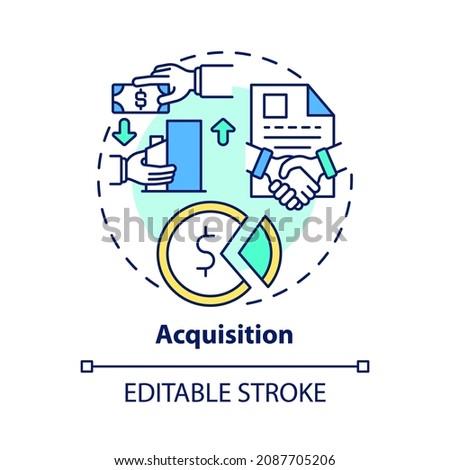Acquisition concept icon. External expansion abstract idea thin line illustration. Buying shares and asset of company. Shareholders. Vector isolated outline color drawing. Editable stroke