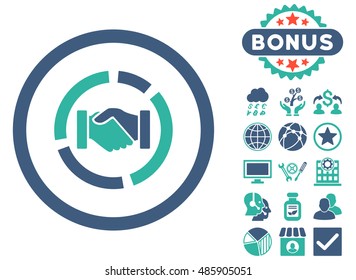 Acquisition Diagram icon with bonus symbols. Vector illustration style is flat iconic bicolor symbols, cobalt and cyan colors, white background.