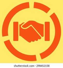 Acquisition diagram icon from Business Bicolor Set. Vector style is flat symbol, orange color, rounded angles, yellow background.