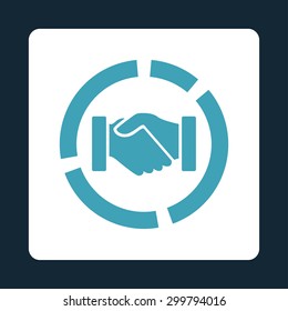 Acquisition diagram icon. Vector style is blue and white colors, flat rounded square button on a dark blue background.