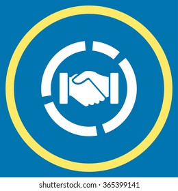 Acquisition Diagram vector icon. Style is bicolor flat circled symbol, yellow and white colors, rounded angles, blue background.