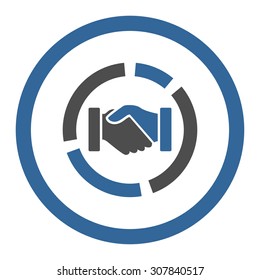 Acquisition diagram vector icon. This rounded flat symbol is drawn with cobalt and gray colors on a white background.
